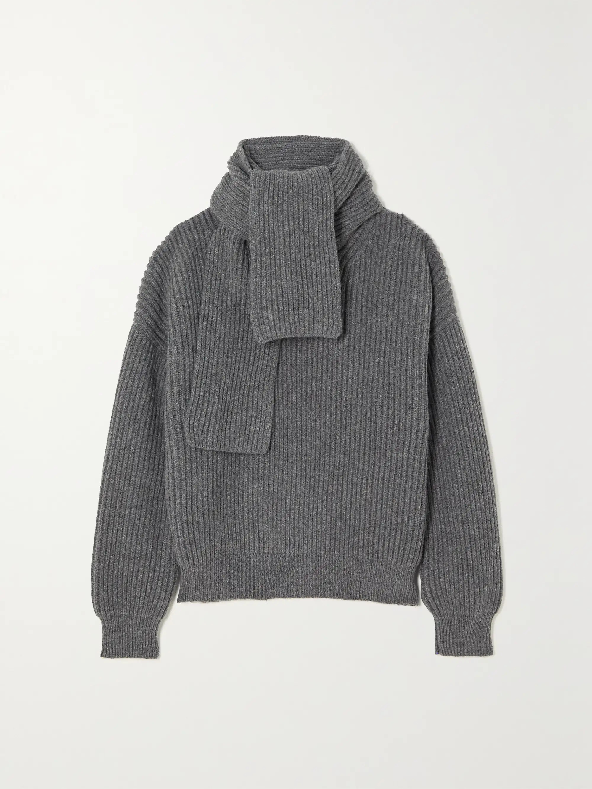 Tess scarf-detailed ribbed wool turtleneck sweater | NET-A-PORTER (US)