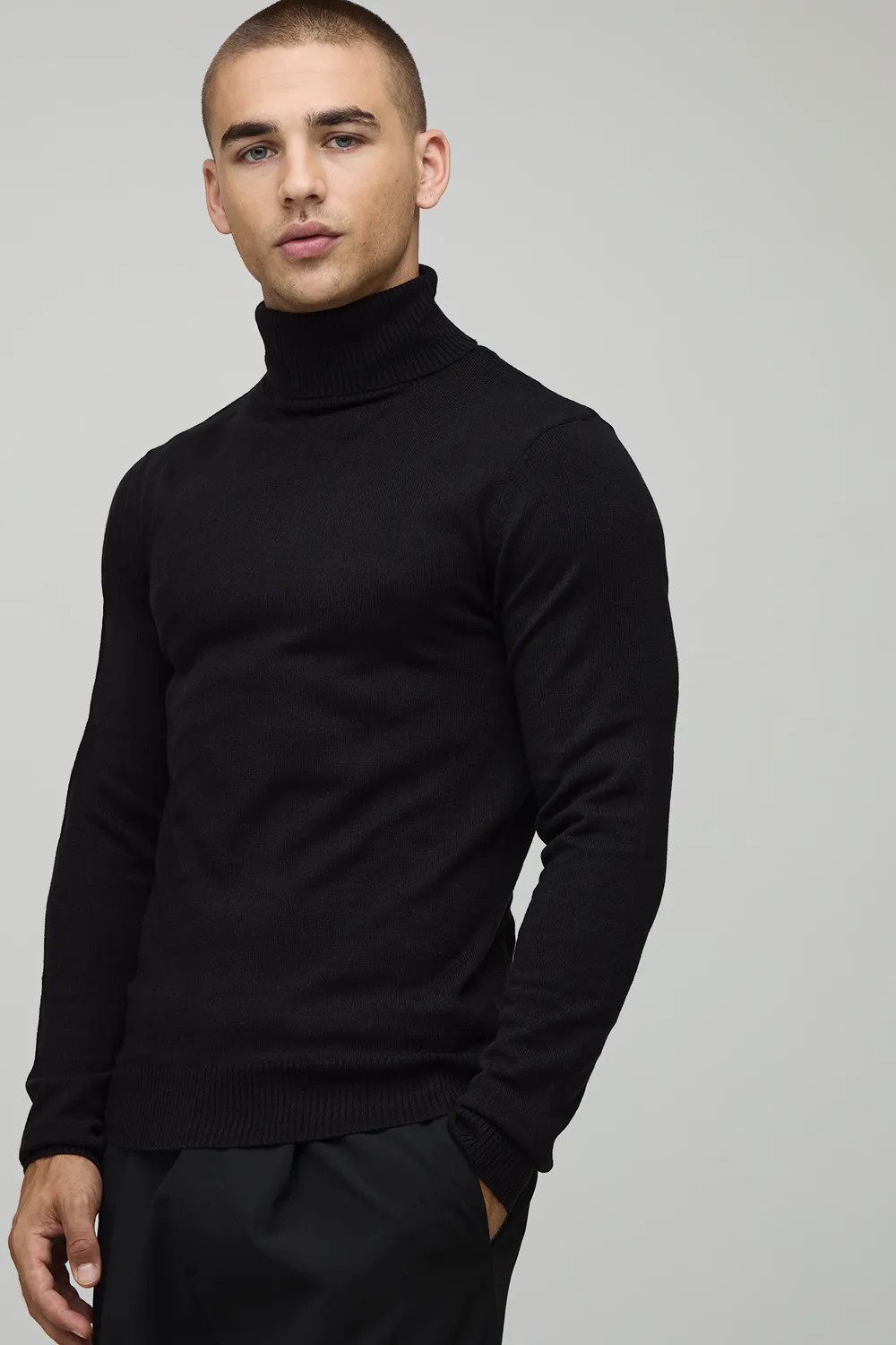 Muscle Fit Roll Neck Knitted Jumper | boohooMAN (US & Canada)
