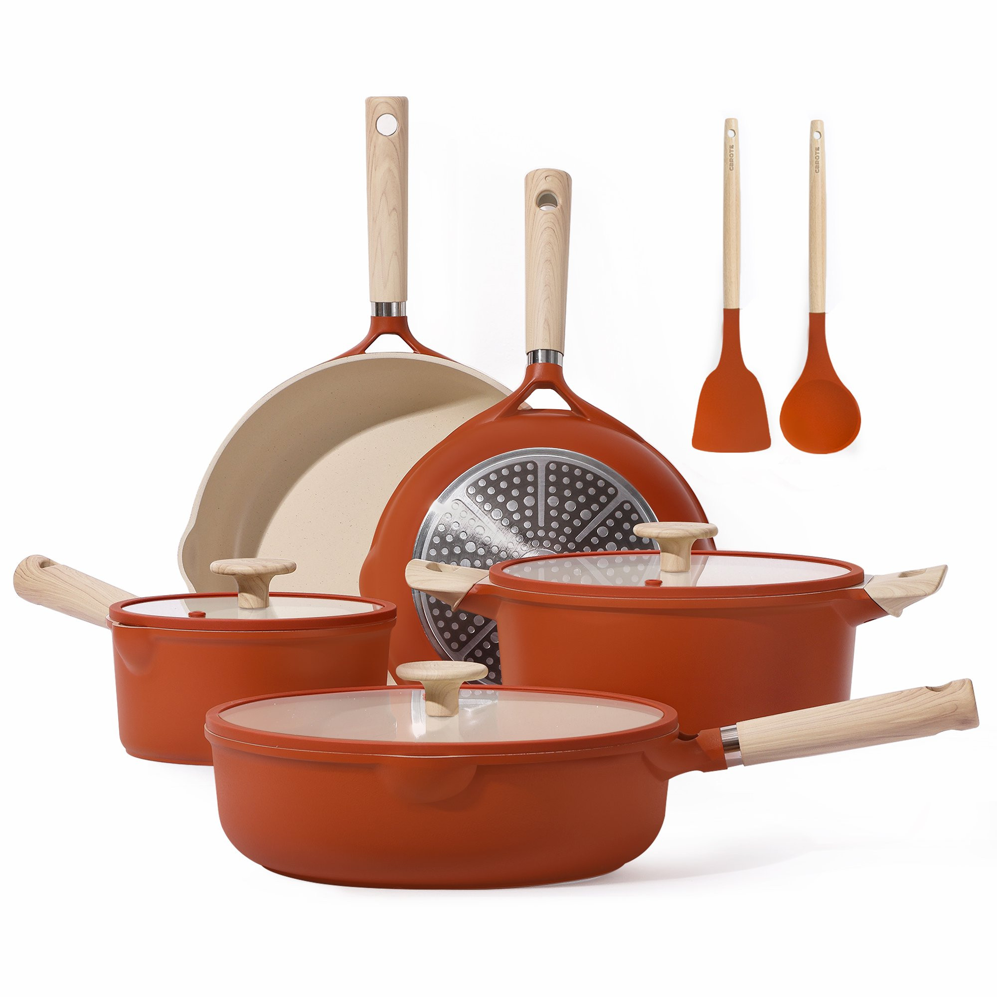 Carote Nonstick Pots and Pans Set, 10 Pcs Induction Kitchen Cookware Sets(Red Granite) | Walmart (US)