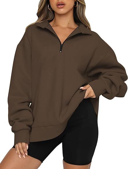 ATHMILE Womens Oversized Half Zip Pullover Long Sleeve Sweatshirt Quarter Zip Hoodie Sweater Teen... | Amazon (US)