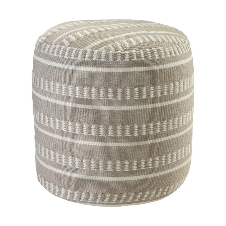 LR Home Medium Striped Indoor/Outdoor Cylinder Pouf, Taupe/White, 20" x 20" x 20" | Walmart (US)