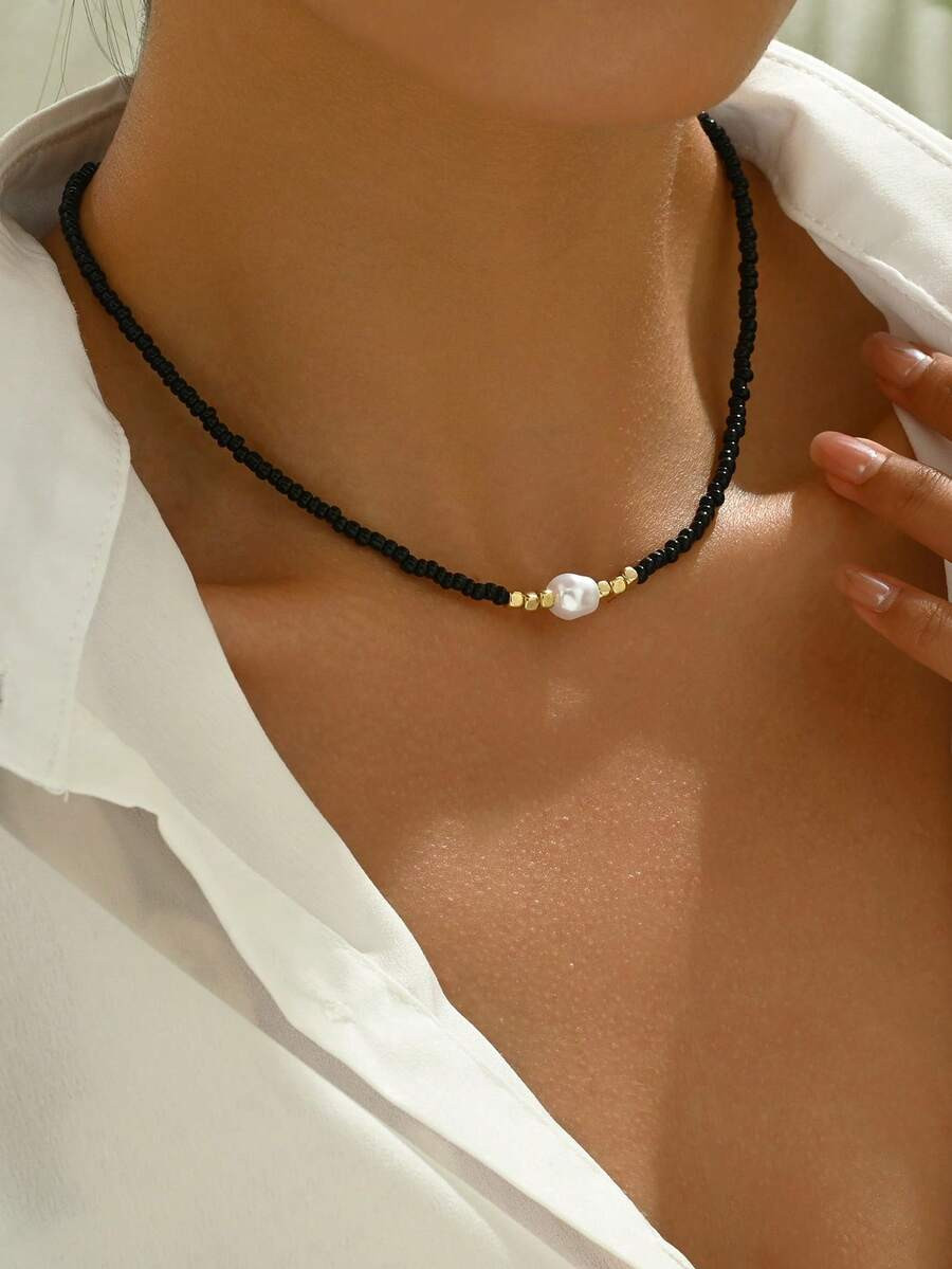 1pc Minimalist Classic Multi-Color Beaded Choker Necklace, Suitable For Women's Party And Daily W... | SHEIN