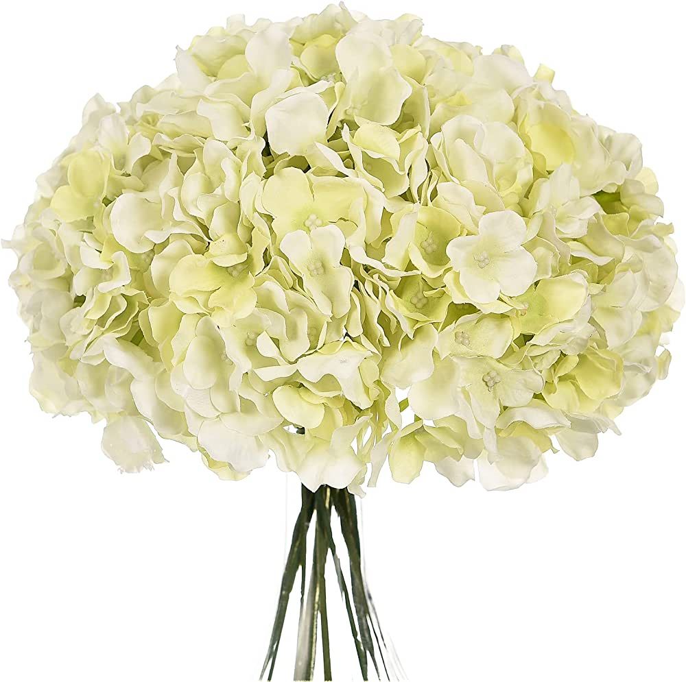 LUSHIDI 10PCS Artificial Hydrangea Flowers, Fake Hydrangea Silk Flowers Heads with Stems for Wedd... | Amazon (US)