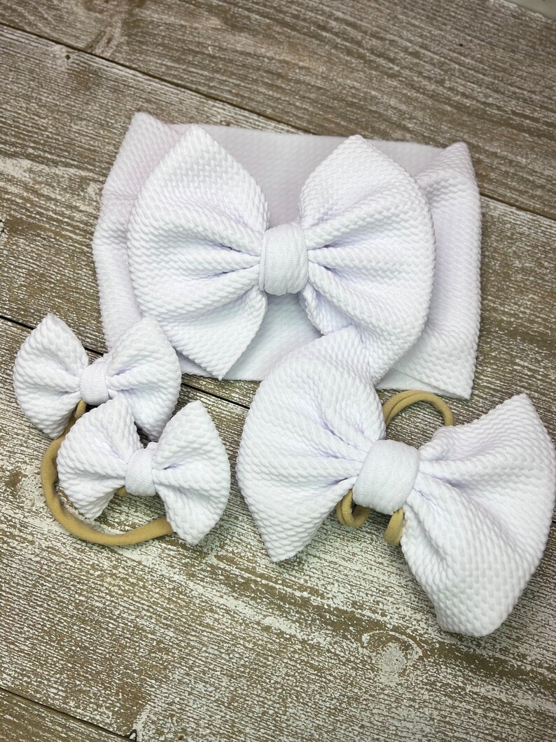 White hand Tied Bows and Scrunchies Nylon Headband - Etsy | Etsy (US)