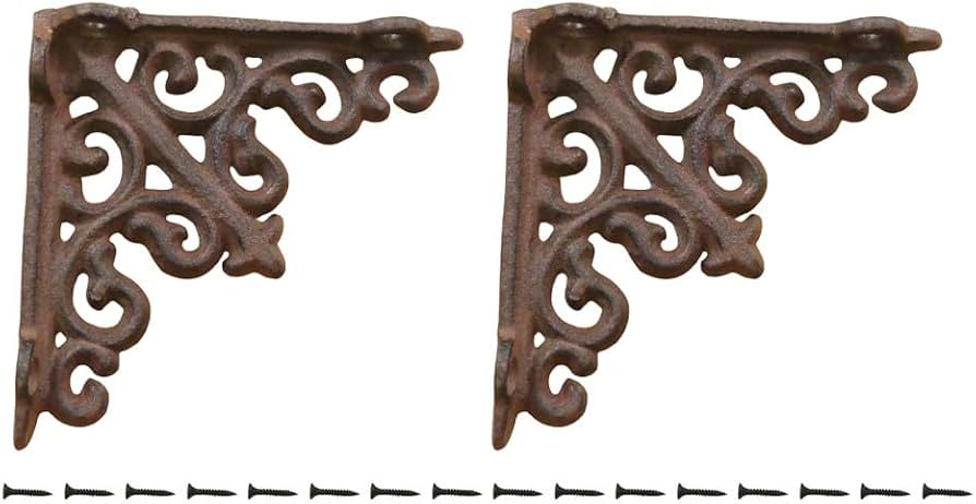 2 Antique Style Shelf Brace Wall Bracket Cast Iron Brackets Small 3 3/4" X 3 3/4" | Amazon (US)