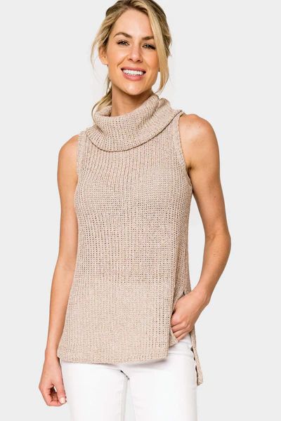 Roll Neck Sleeveless Crochet Vest | Gibson