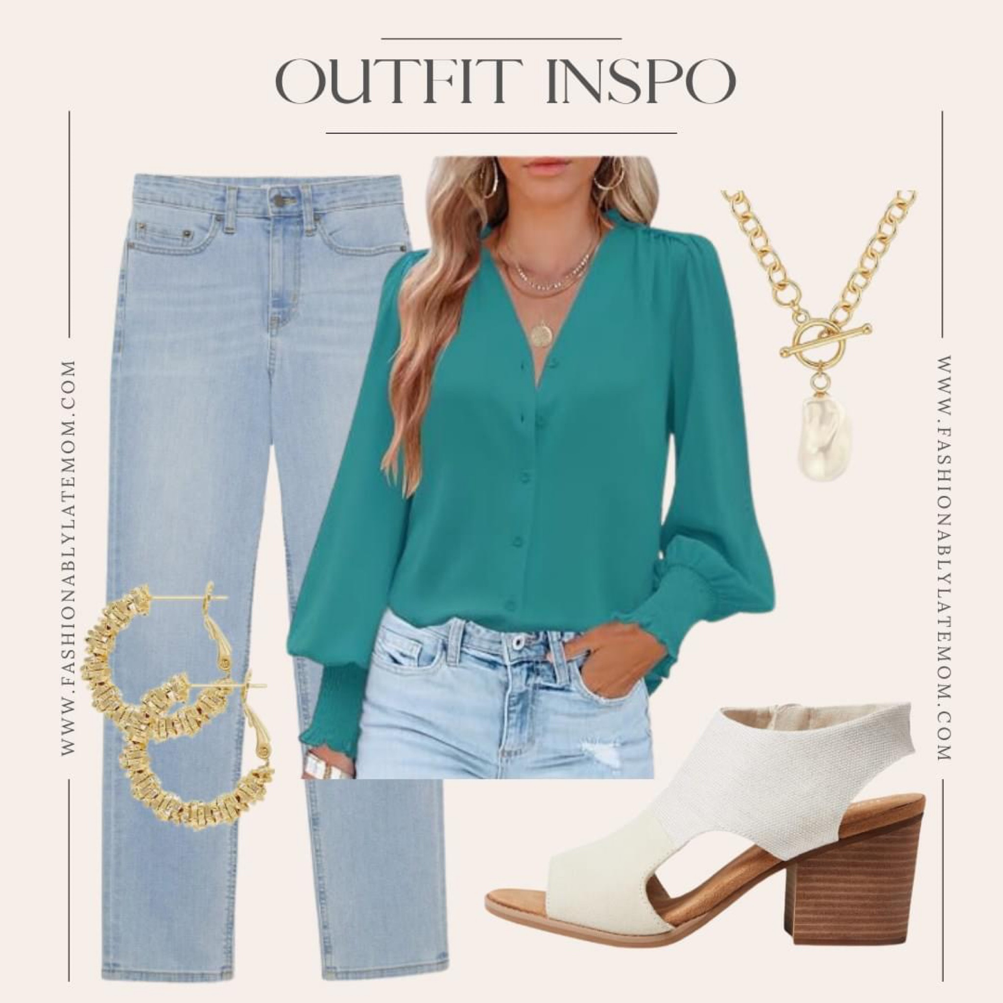 Spring outfit! 
Fashionablylatemom 
Blouse 
Sandals 
Straight legged jeans 

#LTKstyletip #LTKshoecrush