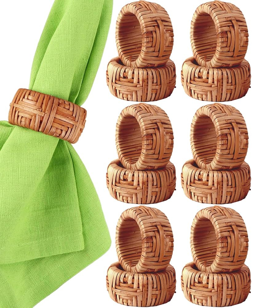 Farmhouse Napkin Rings Set of 12, Hand-Woven Napkin Ring for Table Decor, Fall Rustic Rings, Napk... | Amazon (US)