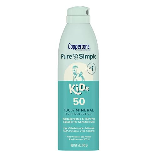 Coppertone Pure and Simple Kids Sunscreen Spray SPF 50, Zinc Oxide Mineral Sunscreen for Sensitive Skin, Hypoallergenic and Tear Free, 5 Oz Can | Amazon (US)