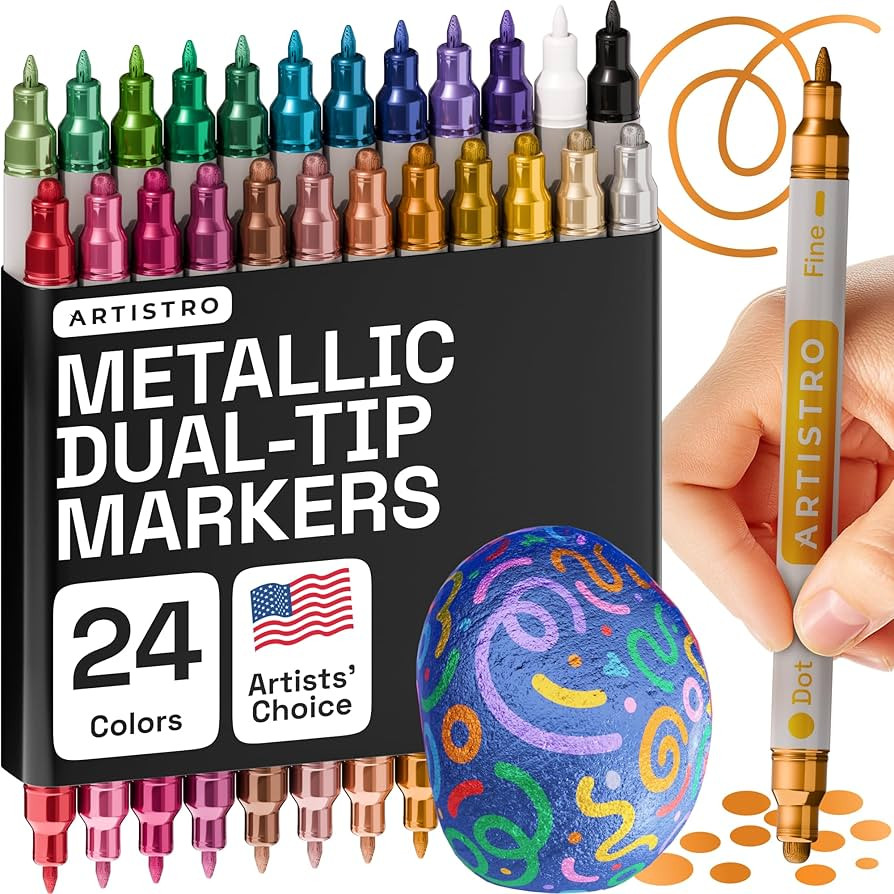 ARTISTRO 24 Metallic Dual-Tip Acrylic Paint Markers for Rock, Canvas, Glass, Wood, & More Fine + ... | Amazon (US)