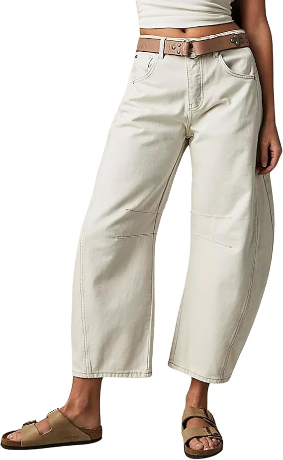 Womens Baggy Boyfriend Jeans Vintage Wide Leg Mid Rise Barrel Denim Ankle Pants Cropped Jeans | Amazon (US)