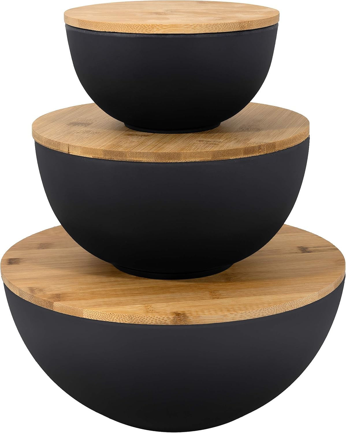 Bremel Home Salad Bowl with Lid - Large Salad Bowl Set of 3 with Wooden Lids, Bamboo Fibre like M... | Amazon (US)