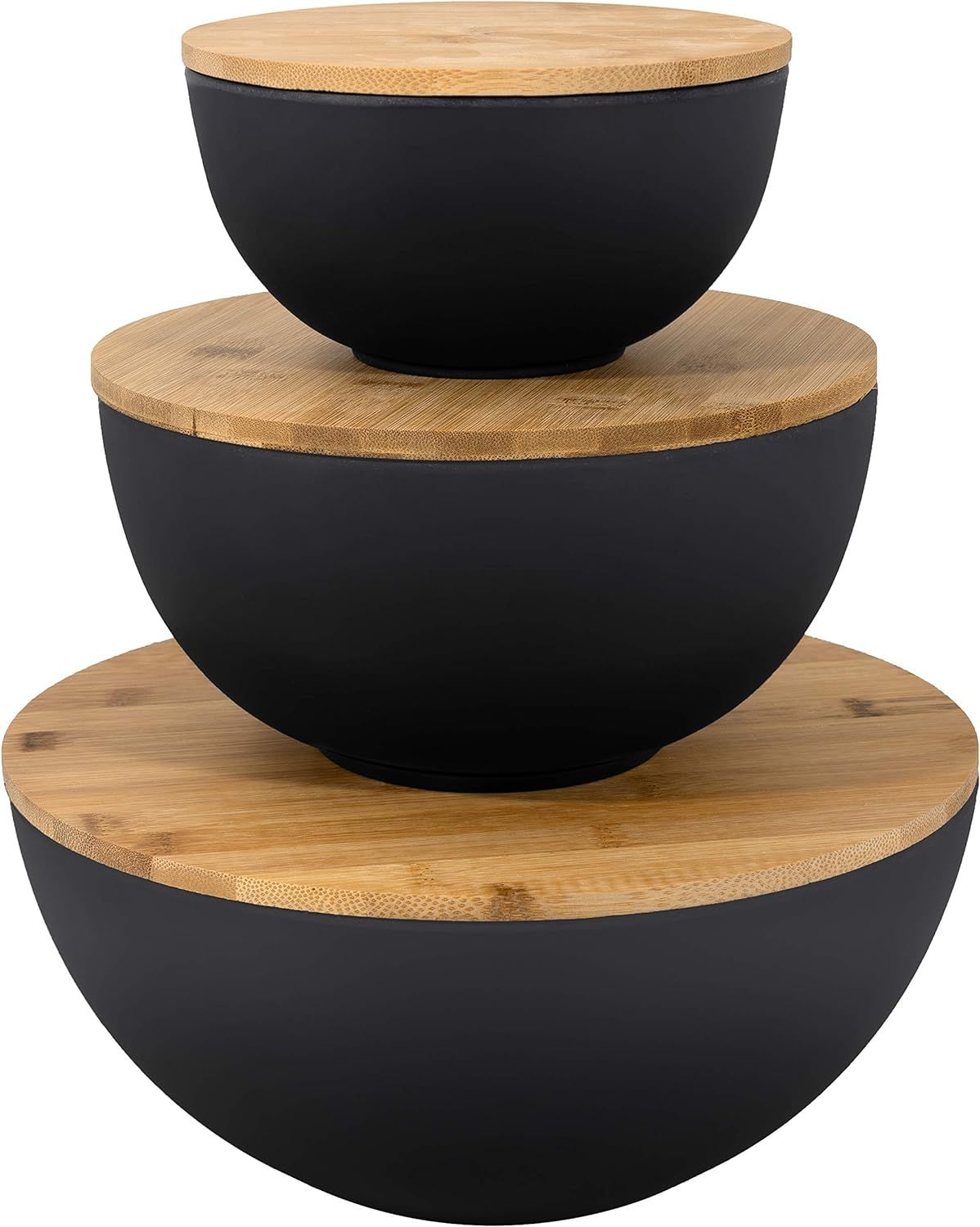 Bremel Home Salad Bowl with Lid - Large Salad Bowl Set of 3 with Wooden Lids, Bamboo Fibre like M... | Amazon (US)
