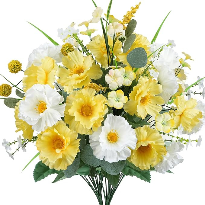 HUAESIN Artificial Flowers Faux Spring Flower Fake Daffodil Flower Arrangement Spring Yellow Faux... | Amazon (US)