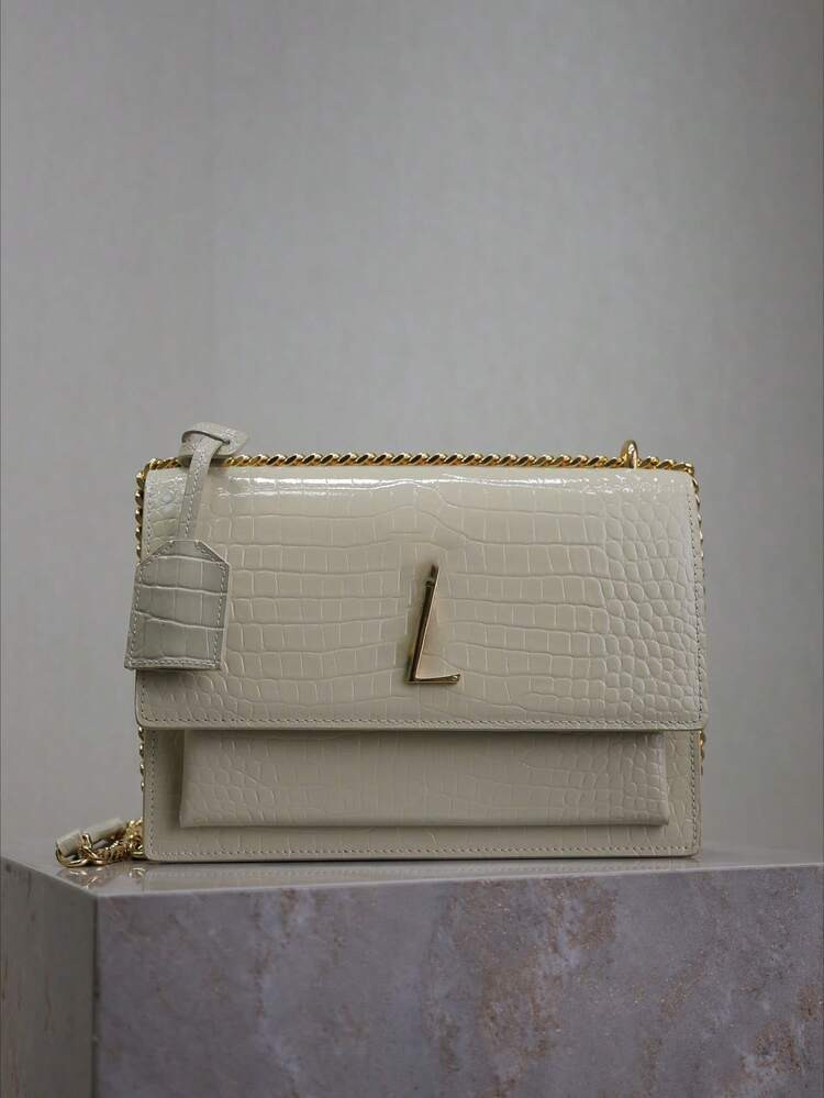 YSL Cream Croc Bag | SHEIN