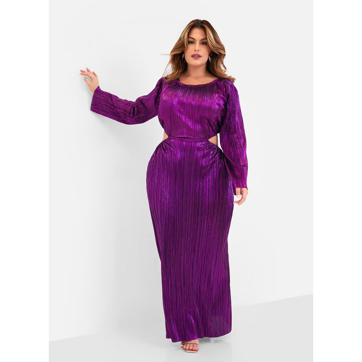 Rebdolls Women's Octavia Metallic Plisse Open Back Maxi Shift Dress | Target