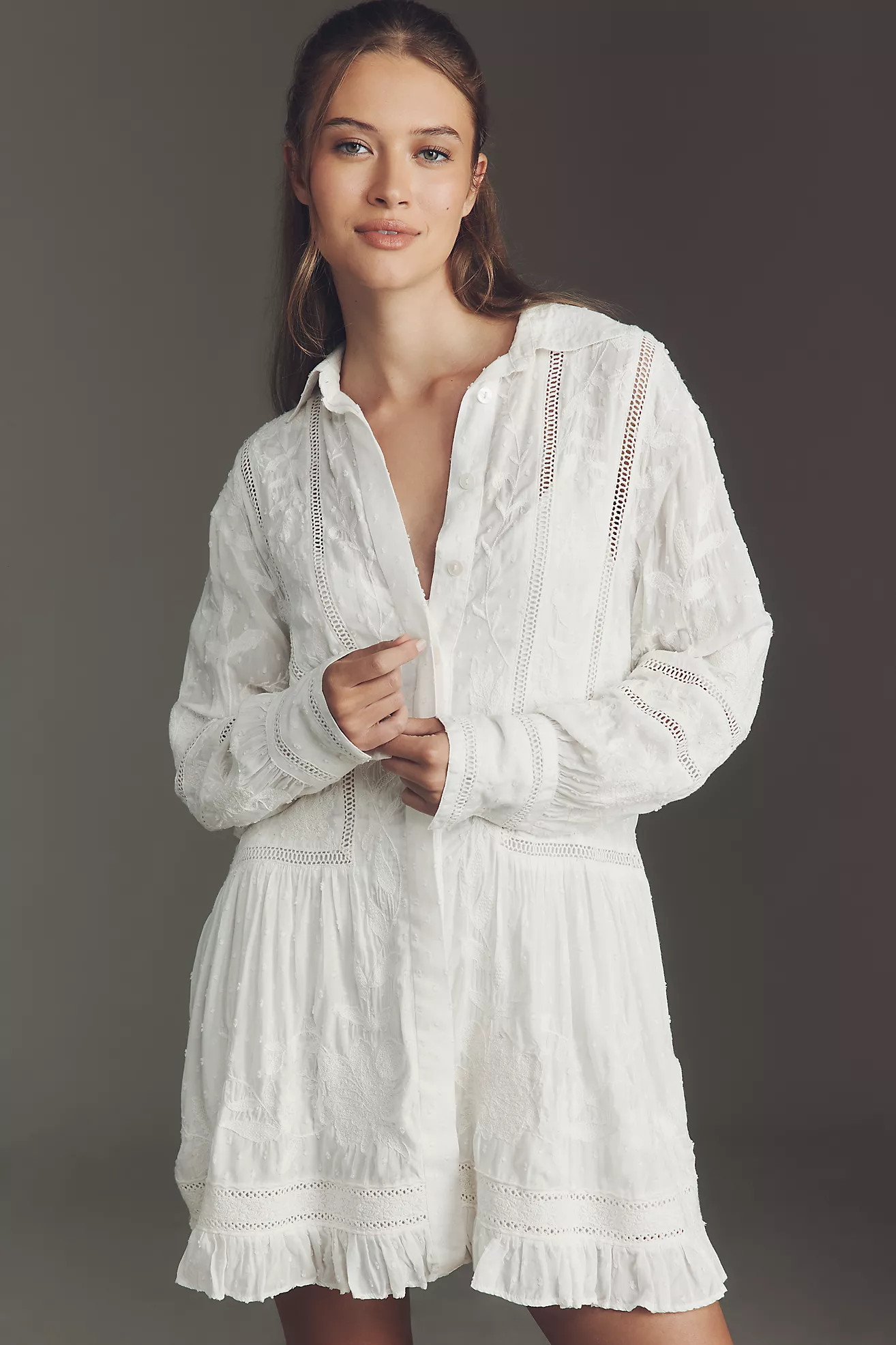 By Anthropologie Embroidered Mini Shirt Dress | Anthropologie (US)