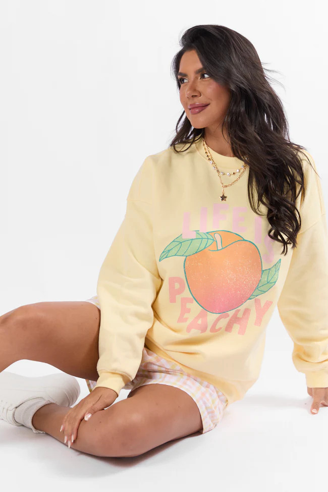 Life is Peachy Light Yellow Oversized Graphic Sweatshirt | Pink Lily