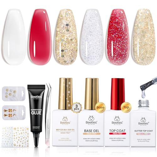 Beetles HEMA Free Builder Nail Gel Kit-Enchanted Night Thickening Strengthening Building Apex for Sensitive Nails Beginner DIY Salon at Home White Red Builder Gels with Base&Top Coat UV & LED Cured | Amazon (US)