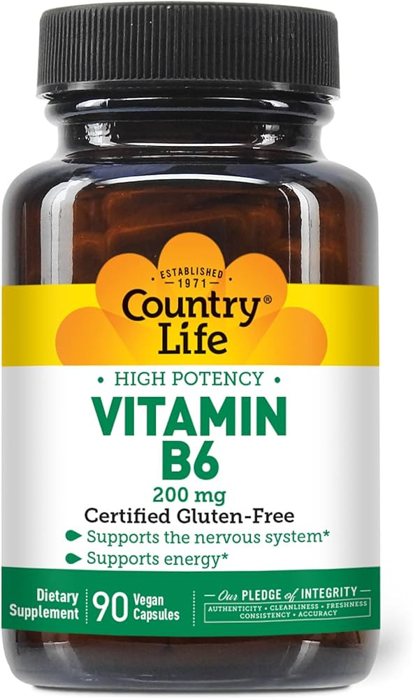 Country Life Vitamin B-6, High Potency, Supports Energy and The Nervous System, 200mg, 90 Vegan C... | Amazon (US)
