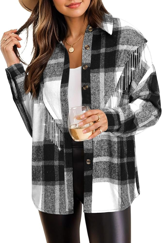 Nlife Womens Corduroy Nashville Sparkly Rhinestone Fringe Shacket Concert Outfits Long Sleeves Sp... | Amazon (US)