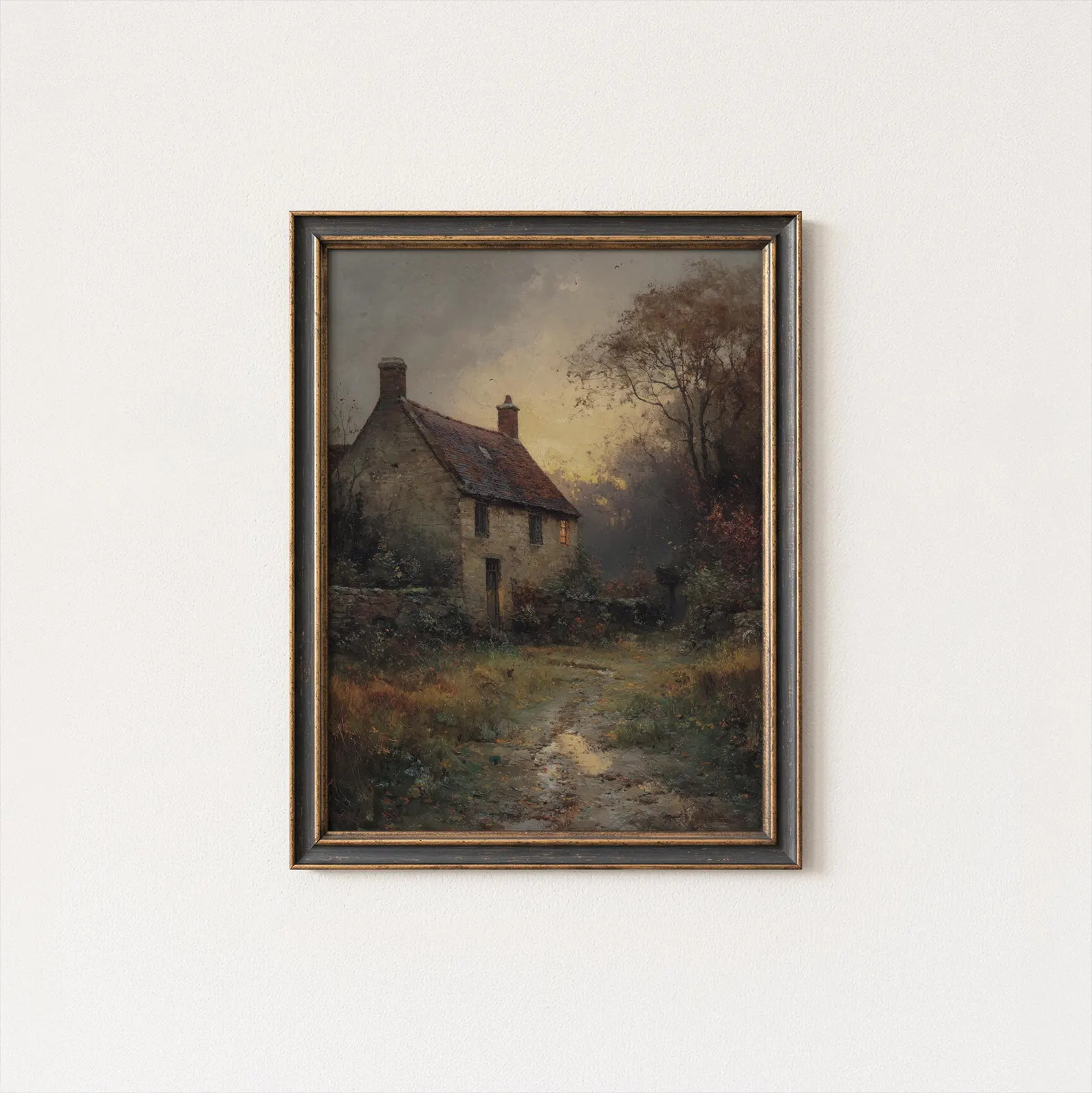 Vintage Cottage Landscape Art Print: Moody Autumn Painting (Digital Download | Etsy (Global)