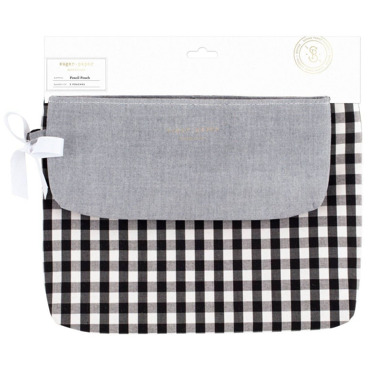 Sugar Paper Essentials Gingham and Chambray Pencil Pouch 2pk | Target