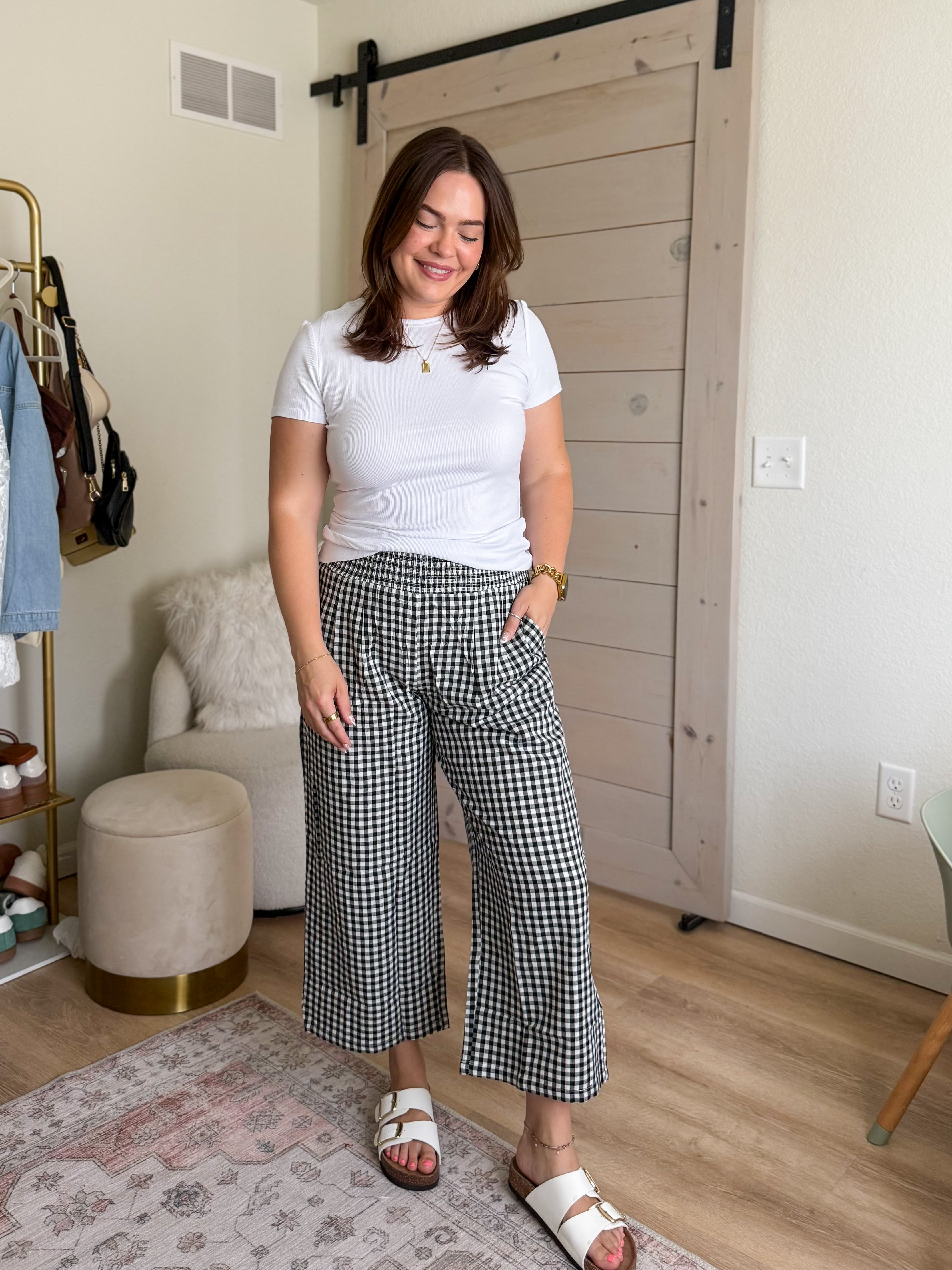 Adding a touch of gingham to my summer wardrobe with these cute pants! Wearing size large in all #summerstyle #amazonfinds
 

 #LTKootd #LTKSeasonal #LTKMidsize