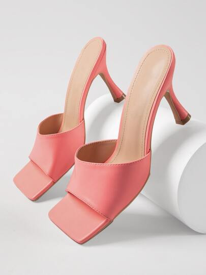 Faux Leather Square Toe Stiletto Heeled Mules | SHEIN