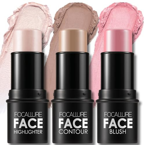 FOCALLURE 3 Pcs Cream Contour Sticks,Shades with Highlighter & Bronzer & Blush,Non-greasy Long-wear Face Contouring Pen,Easy to Sculpt the Face and Create a Lightweight Finishing Makeup,FAIR | Amazon (US)