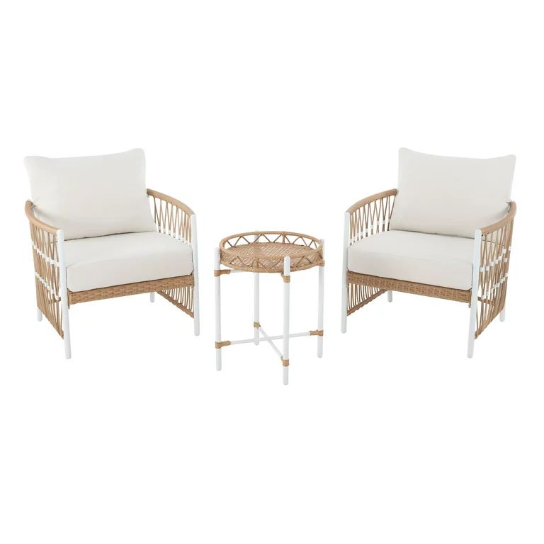Better Homes & Gardens Lilah Outdoor Wicker 3-Piece Stationary Chat Set, Off-White | Walmart (US)