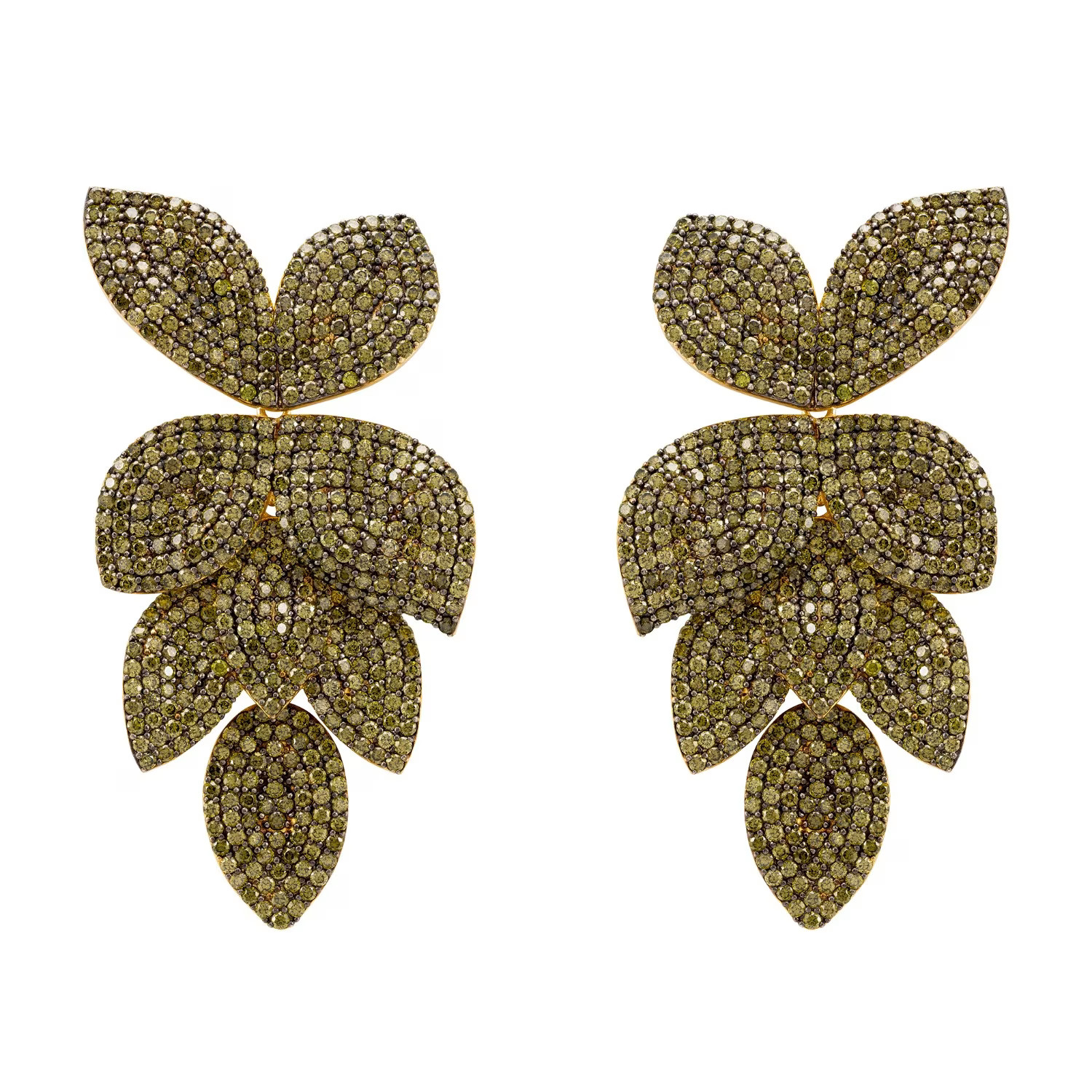 Petal Cascading Flower Earrings Gold Peridot Cz | Wolf & Badger (US)