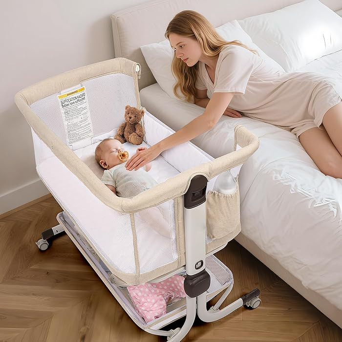 MOMFANN Baby Bassinet Bedside Sleeper, Upgraded Stability Bedside Crib with Full Mesh Sides, Soft... | Amazon (US)