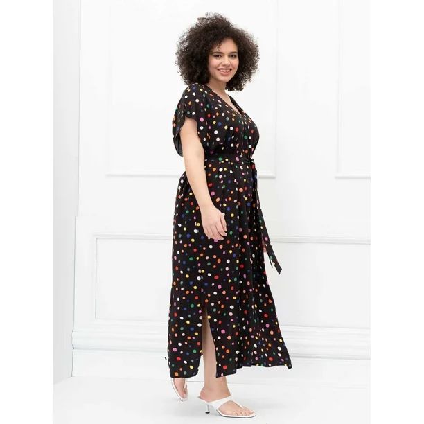 ELOQUII Elements Women's Plus Size Dot Print Belted Maxi Dress | Walmart (US)