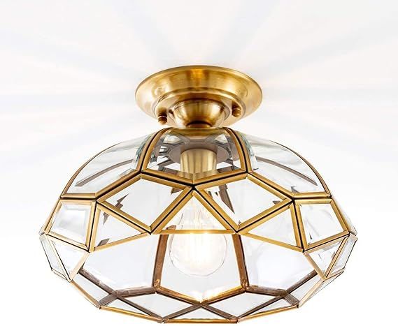 YISURO Vintage Brass Glass Ceiling Light Fixture, Diamond Shape Vintage Ceiling Lighting for Entr... | Amazon (US)