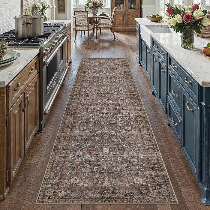 HUGEAR 2x8 Runner Rug Machine Washable Tradition Brown Hallway Area Rug Indoor Accent Rugs Floral... | Amazon (US)
