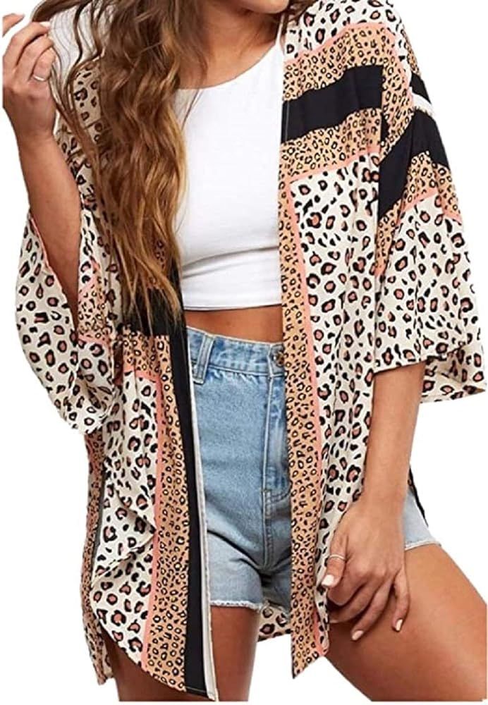 Women's Kimono Cardigans Leopard Print Tops Chiffon Summer Shirts Loose Casual Beach Cover ups | Amazon (US)