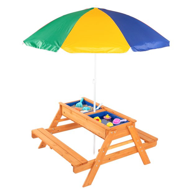 JOYMOR 3 in 1 Kids Picnic Table with Umbrella, 2 Play Boxes, Removable Tabletop | Walmart (US)