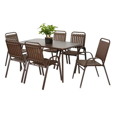 XINGHANZHENXUAN Brown 7 Pieces Patio Dining Set, Plastic Chair and Steel Table Outdoor Set, Plastic Chairs and Table Set for Garden Patio | Target