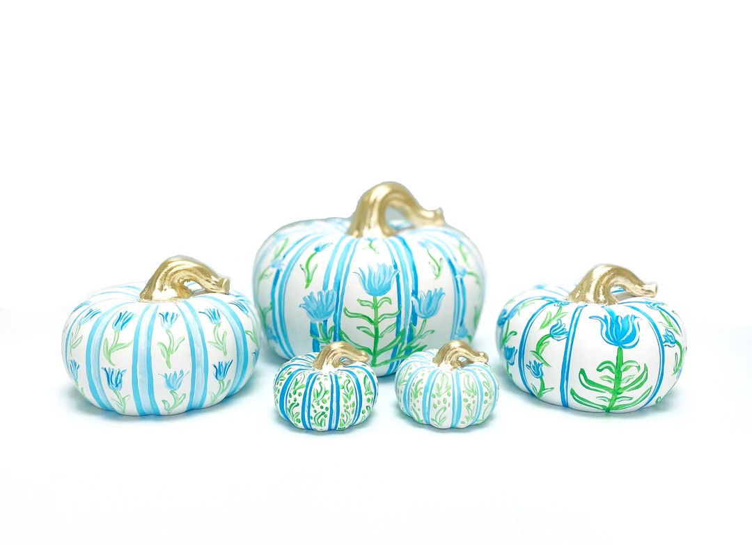 Hand-painted Ceramic Pumpkins, Grandmillenial, Fall Decor, Hand Painted Decoration, Coastal Grand... | Etsy (US)