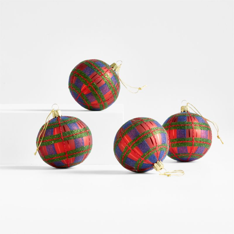Plaid Ball Christmas Tree Ornament, Set of 4 | Crate & Barrel | Crate & Barrel