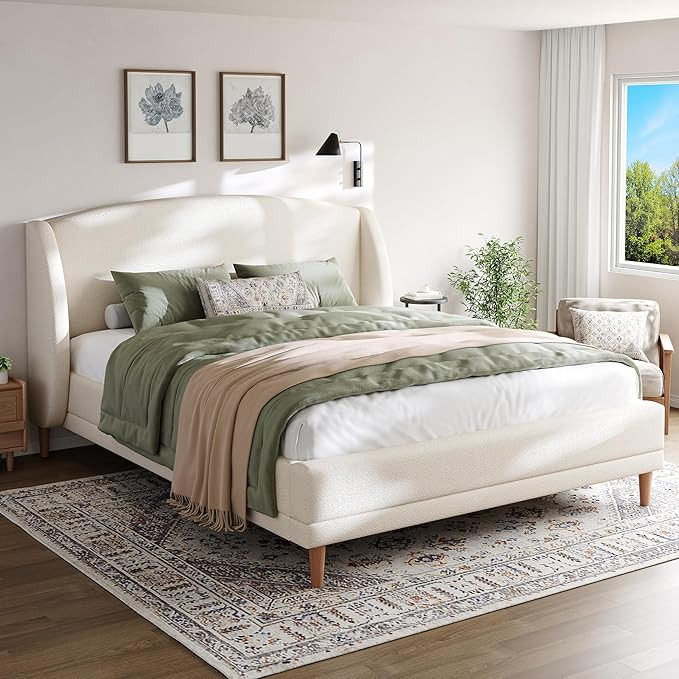 Christopher Knight Home Hazel Queen Size Bed Frame, Upholstered Platform Bed, Soft Boucle Wingbac... | Amazon (US)