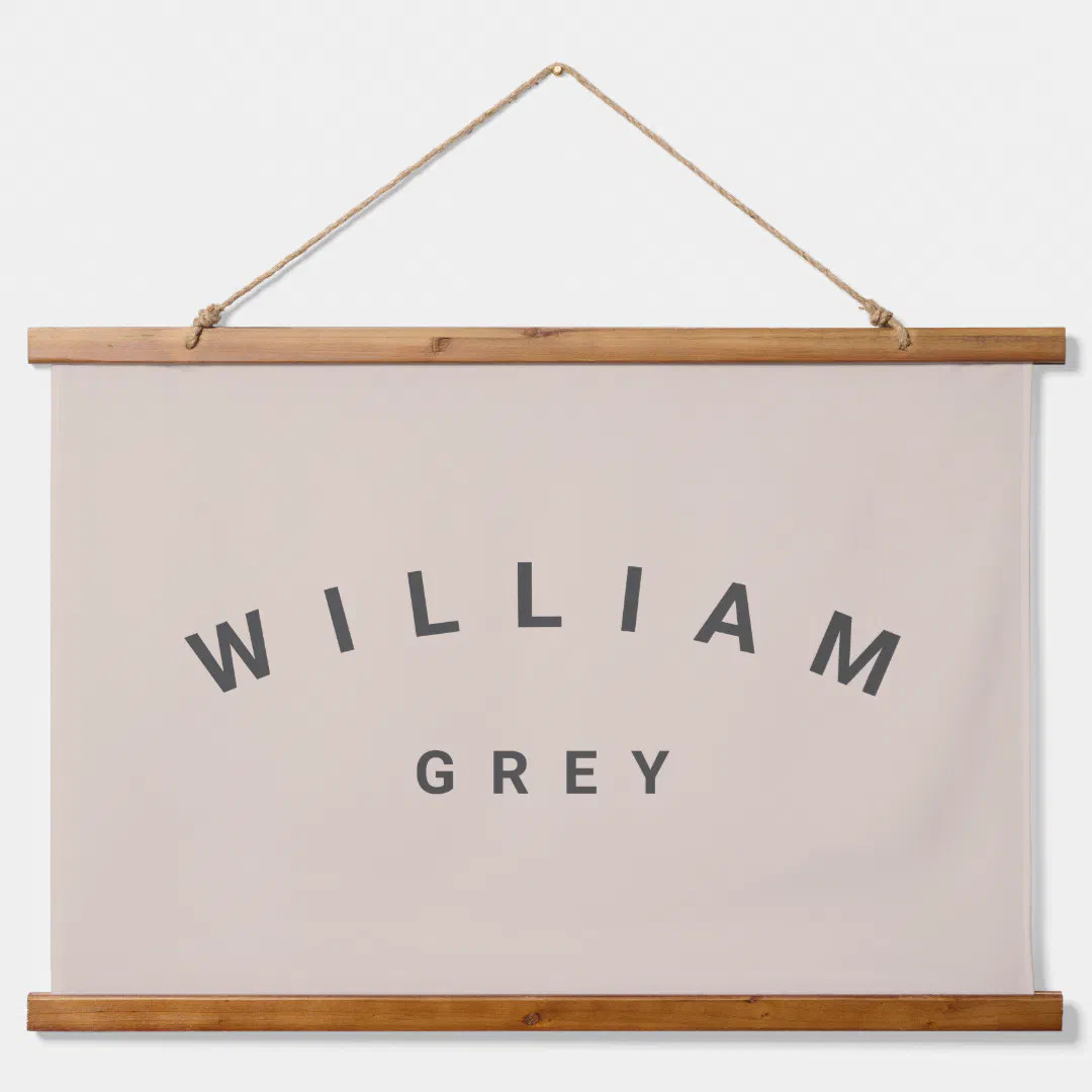 Beige/Gray Minimalist Name Nursery Decor Hanging Tapestry | Zazzle | Zazzle