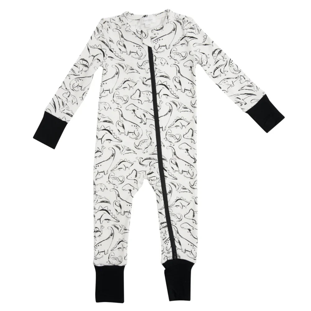 2-Way Zip Romper, Black Dino | SpearmintLOVE