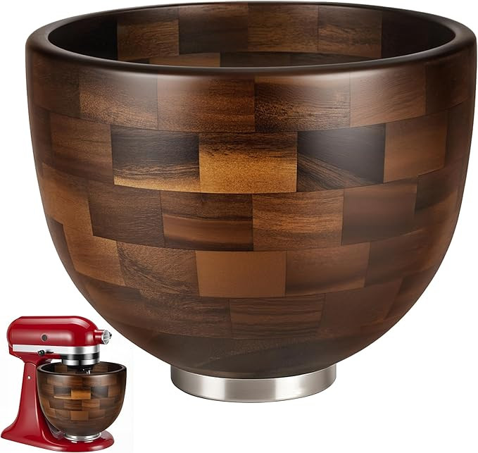 Premium Walnut Wood Mixing Bowl, Compatible with KitchenAid 4.5 & 5 QT Tilt-Head Mixers, Natural ... | Amazon (US)
