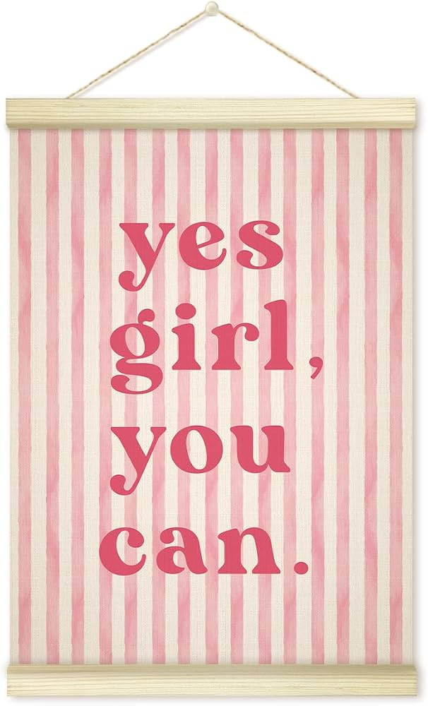 Yes Girl You Can Inspirational Feminist Poster Hanger Frame, Pink Positive Affirmations Canvas Wa... | Amazon (US)