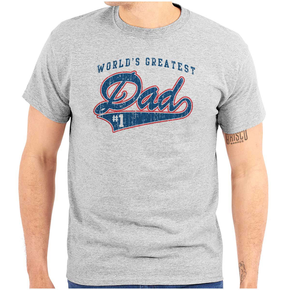 Men's World's Greatest Dad Number 1 Father Graphic T Shirt Tees Brisco Brands Sport Grey X | Target