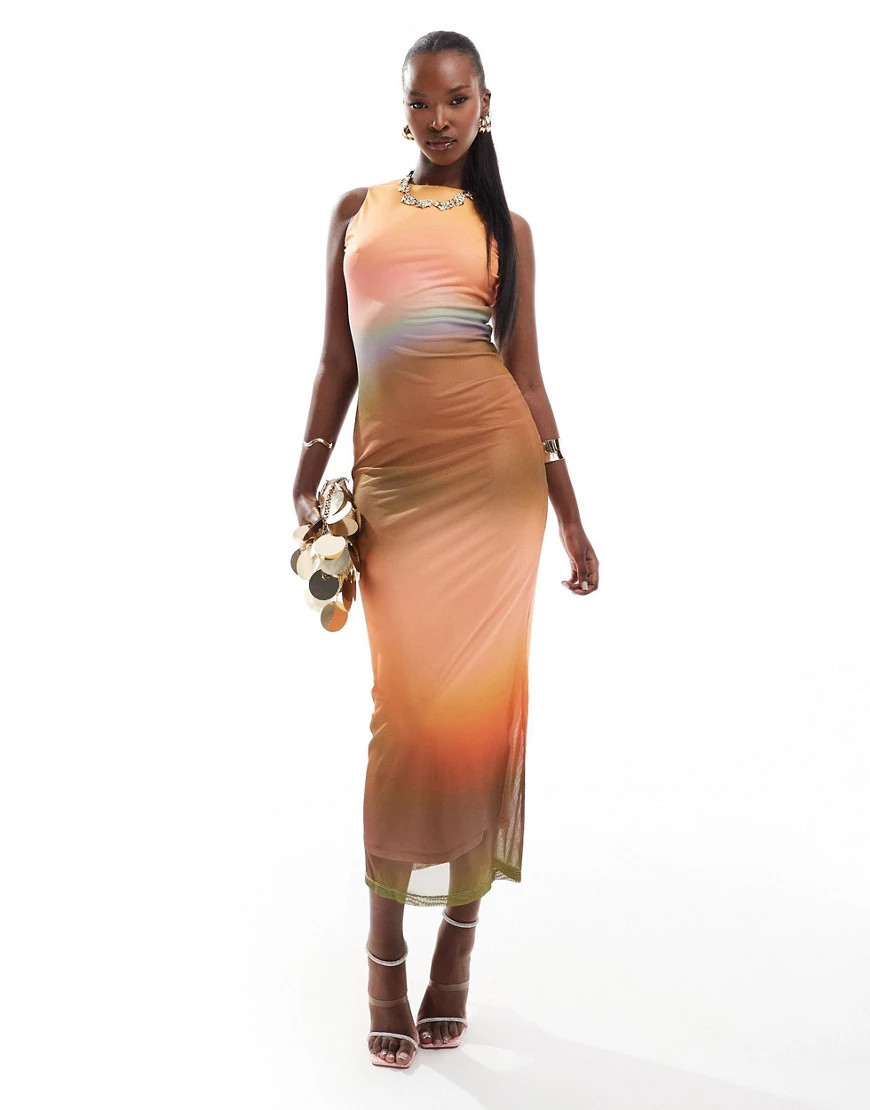 Rare London mesh racer neck maxi dress in orange ombre-Multi | ASOS (Global)