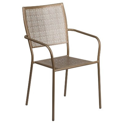 Flash Furniture Commercial Grade Gold Indoor-Outdoor Steel Patio Arm Chair with Square Back | Target