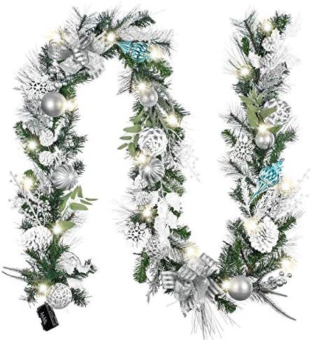 Valery Madelyn Pre-Lit 9 Feet Frozen Winter Silver White Christmas Garland with 40 LED Warm Light... | Amazon (US)